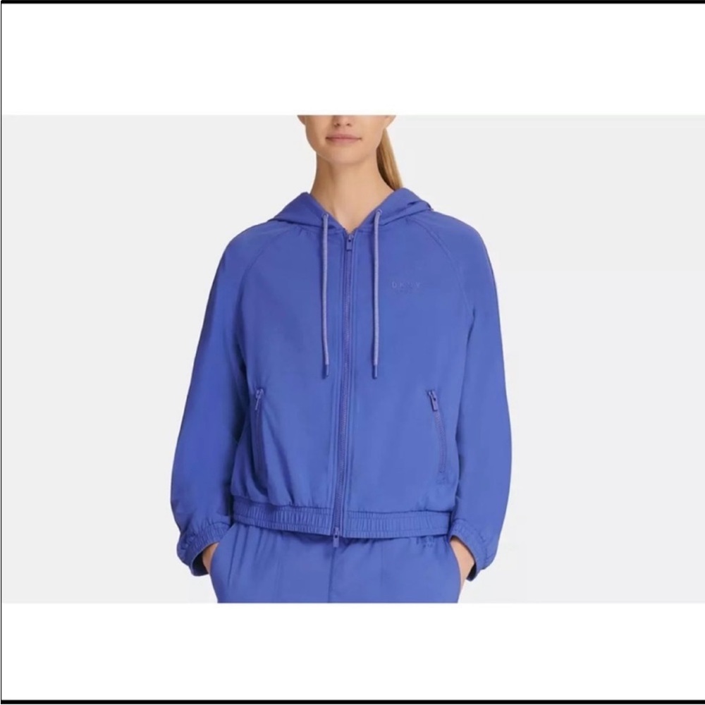 Dkny Sport Varsity-Stripe Hooded Jacket Color Blue Size Large